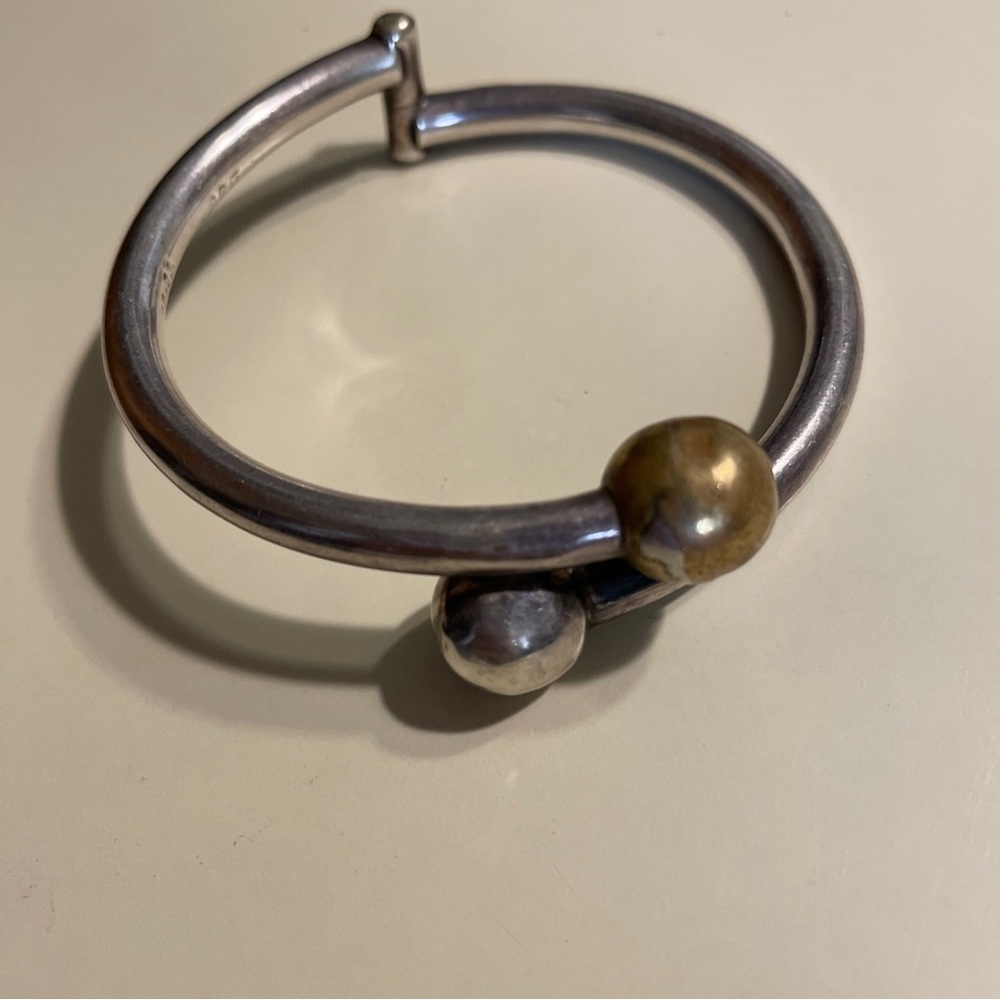 Vintage Sterling Silver and brass  Mexico Hinged Bangle Bracelet